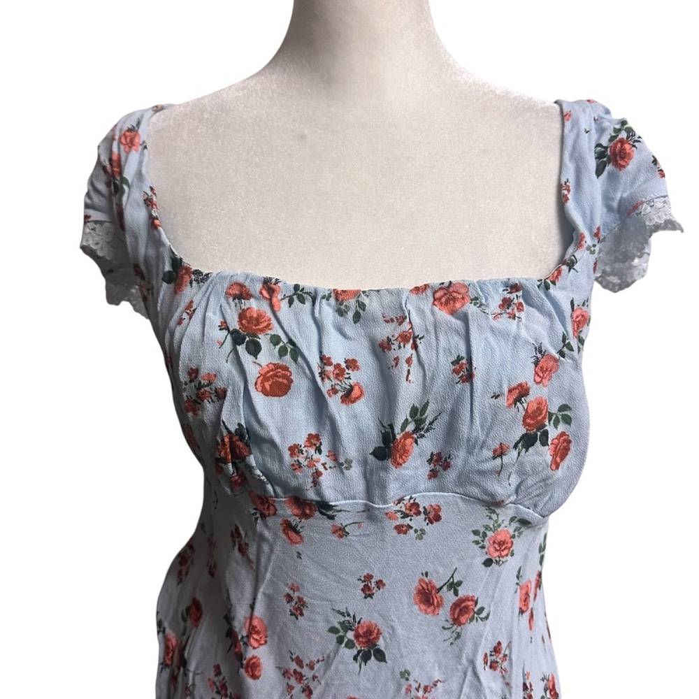 Wild Fable Blue Floral Midi Coquette Demure Dress Size M - Picture 3 of 7